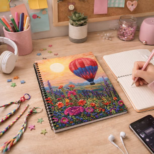 Carnet Coucher de soleil aux fleurs sauvages avec montgol