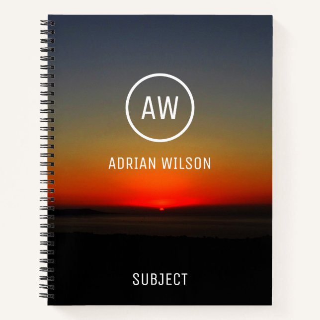 Carnet Coucher de soleil dans l'eau Monogrammé (Devant)