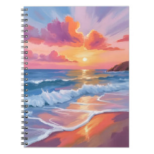Carnet Coucher de soleil pastel sur l'océan   Peinture co