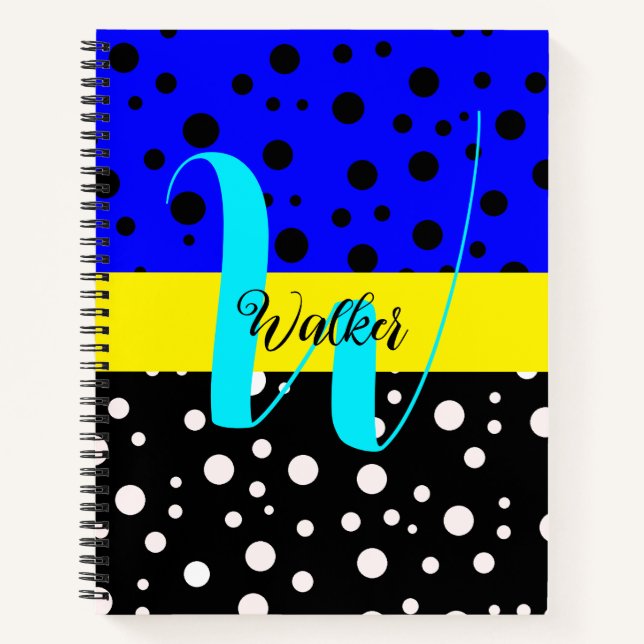 Carnet Couleur noir et bleu esthétique - Nom Monogramme (Devant)
