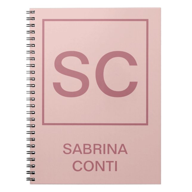 Carnet Couleur or rose nom monogramme simple professionne (Devant)