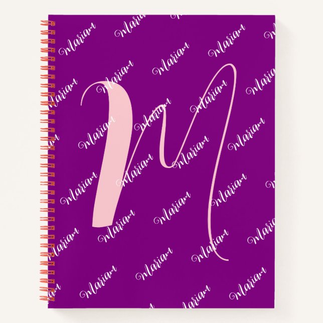 Carnet Couleur violet moderne - Nom initial Monogramme (Devant)