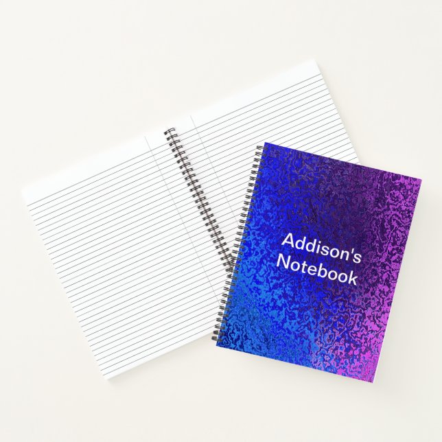 Carnet Couleurs bleu violet brillant Look Motif Nom (Intérieur)
