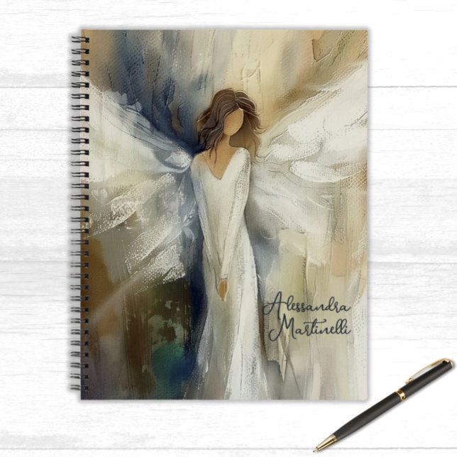 Carnet Couleurs neutres d'angle Abstrait personnalisées (Abstract Angel in Neutral Tones Personalized Notebook for Ladies and Girls)