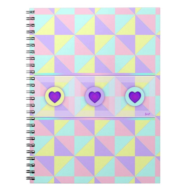 Carnet Couleurs pastel & coeurs violets battre (Devant)