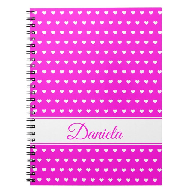 Carnet Couleurs Super Mignonnes Coeurs Rose Et Blanc, Nom (Devant)