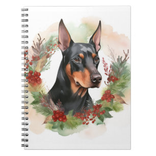 Carnet Coupe festive Doberman Christmas Wreath