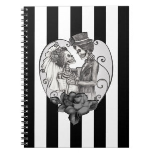 Carnet Couple de mariage de danse de squelette rayé d'amo