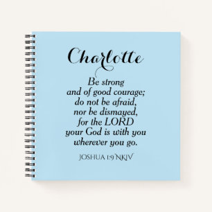 Carnet Courage bleu clair Bible Verset Nom personnalisé S