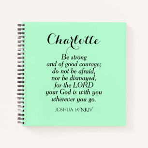 Carnet Courage vert clair Bible Verset Nom personnalisé S
