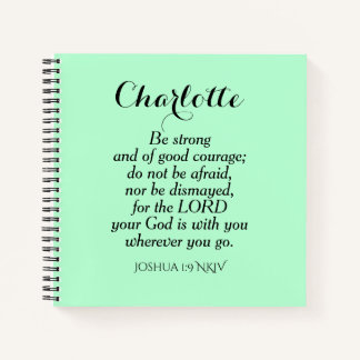 Carnet Courage vert clair Bible Verset Nom personnalisé S