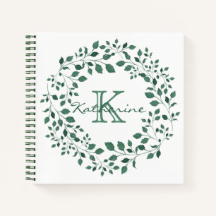 Carnet Couronne d'aquarelle feuille verte Monogramme