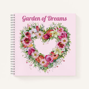 Carnet Couronne de coeur florale personnalisée