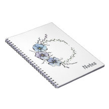 Couronne de fleurs bleues tendres, aquarelle et en