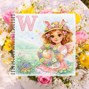 Carnet Couronne de fleurs personnalisée W, cadeau pour fi