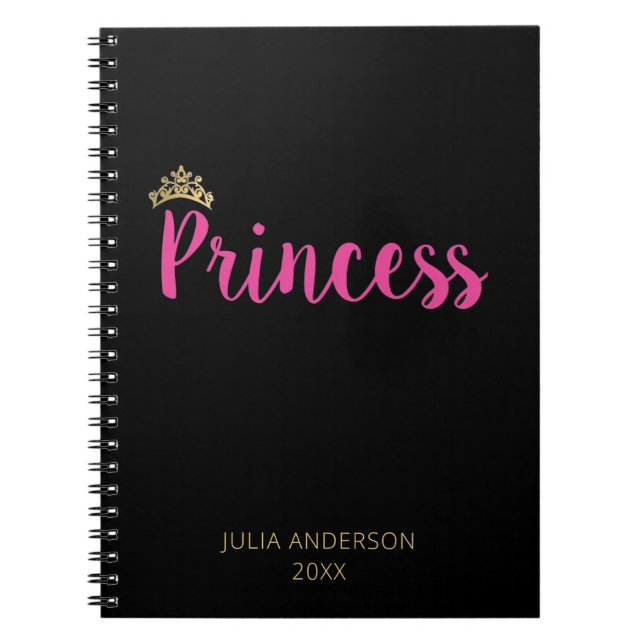 Carnet Couronne de police de script rose princesse (Devant)