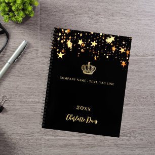 Carnet Couronne d'étoiles nom année entreprise en or noir