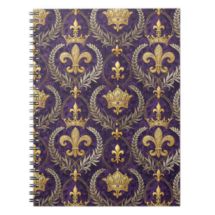 Carnet Couronne d'or Fleur-de-lis Motif imprimé royal pou
