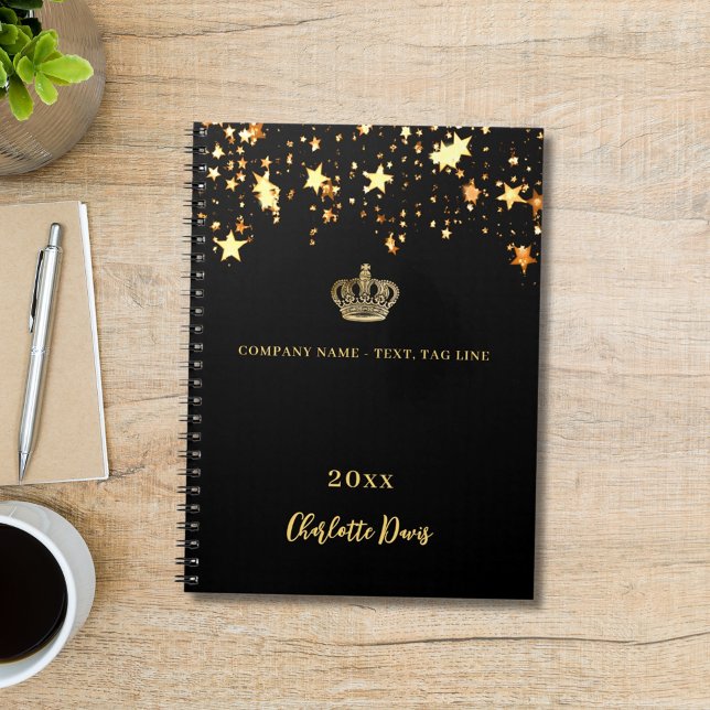 Carnet Couronne d'or noir étoiles nom année entreprise (Créateur téléchargé)