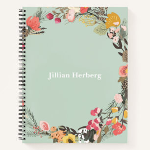 Carnet Couronne florale d'automne sur Sage vert avec nom