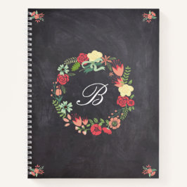 Carnet Couronne florale sur Monogramme de tableau noir