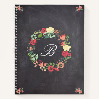 Carnet Couronne florale sur Monogramme de tableau noir