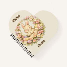Carnet Couronne florale vintage de Pâques avec un lapin j
