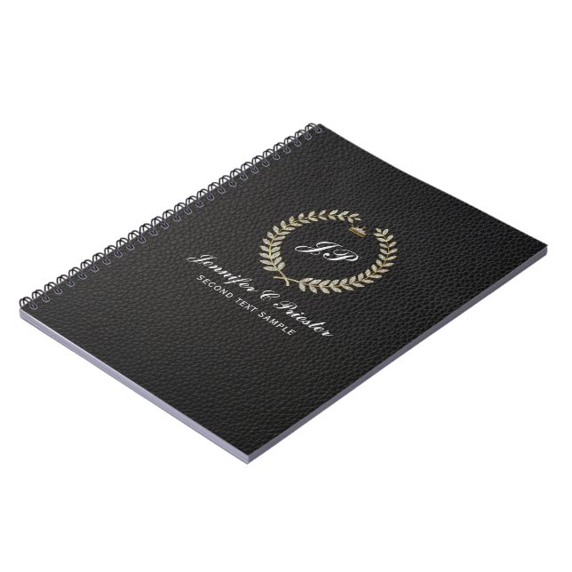 Carnet Couronne Laurel personnalisée en cuir noir (Côté gauche)