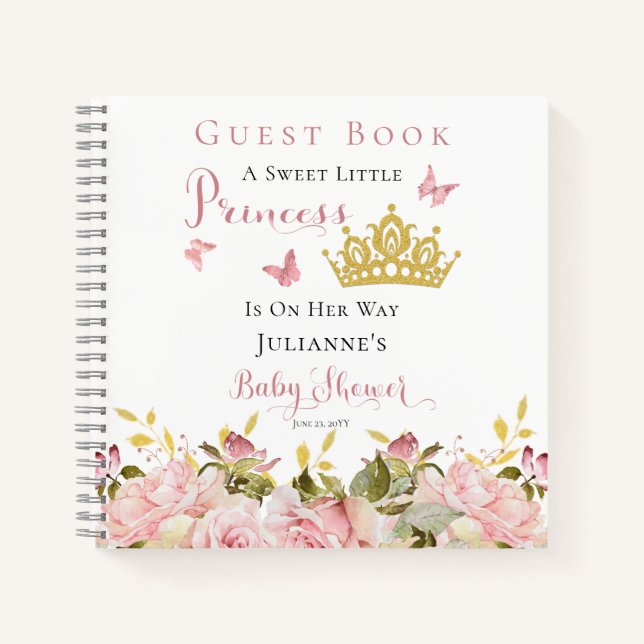 Carnet Couronne | Papillons Floral Princesse Baby shower  (Devant)