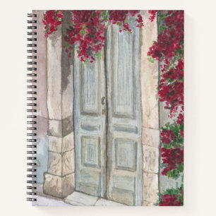 Carnet Couverture rigide aquarelle porte vintage bleue