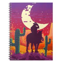 cowboy de l'ouest pixel sur cheval et paysage