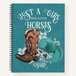 Carnet Cowgirl citation turquoise cuir cowboy bottes chap