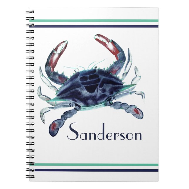 Carnet Crabe Nautique Marine Bleu et Blanc Plage Serviett (Devant)