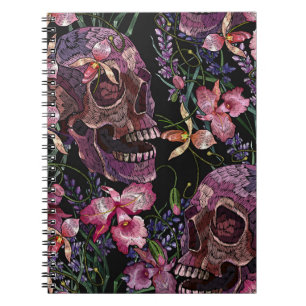 Carnet Crâne brodé : Motif gothique de l'orchidée