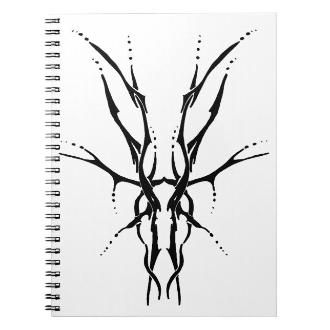 Carnet Crâne de Cerf Tribal Noir Dessin de Chasse (Devant)