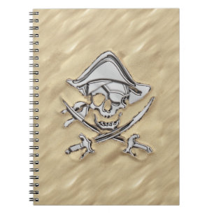 Carnet Crâne de pirate d'argent dans le sable