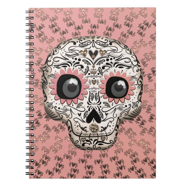 Carnet Crâne de sucre rose et or Mignon Caprice (Devant)