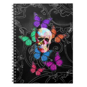 Carnet Crâne d'imaginaire et papillons colorés