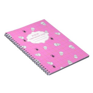 Carnet Crâne et araignée d'Halloween rose plaid personnal