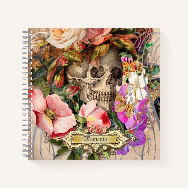 Carnet Crâne floral vintage (Devant)
