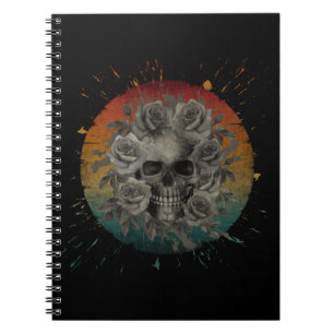 CARNET CRÂNE VINTAGE ET FLEURS NOIR ET BLANC