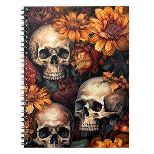 Carnet Crânes 3D et fleurs d'automne