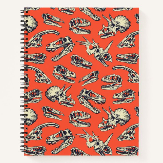 Carnet Crânes de dinosaures orange et marine (Devant)