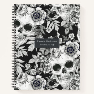 Carnet Crânes Floraux Sombres Élégants sur Personnalisé N