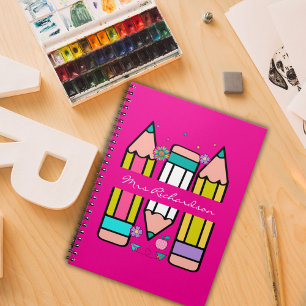 Carnet Crayon de nom d'enseignant de dessin animé couleur