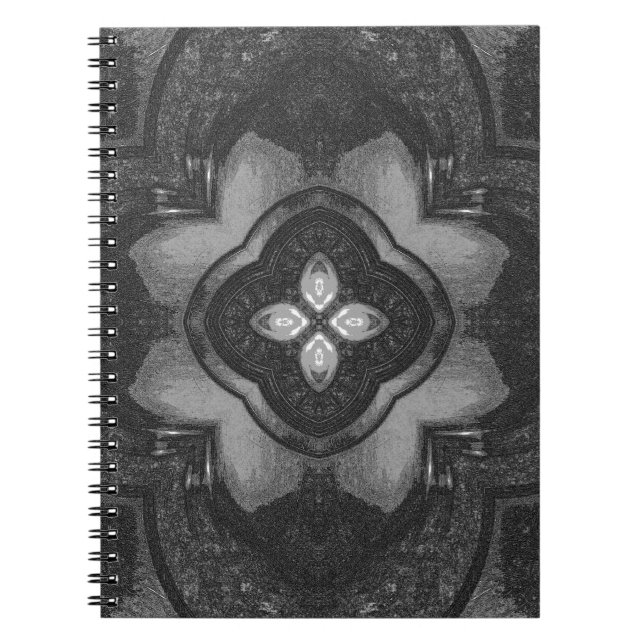 Carnet Crayon noir gris motif floral (Devant)