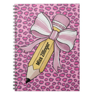 Carnet crayon personnalisé avec arc rose et blanc