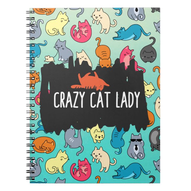 Carnet Crazy Cat Lady Cute et Playay Cat Motif (Devant)
