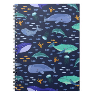 Carnet Créatures marines : baleines, méduses motif.