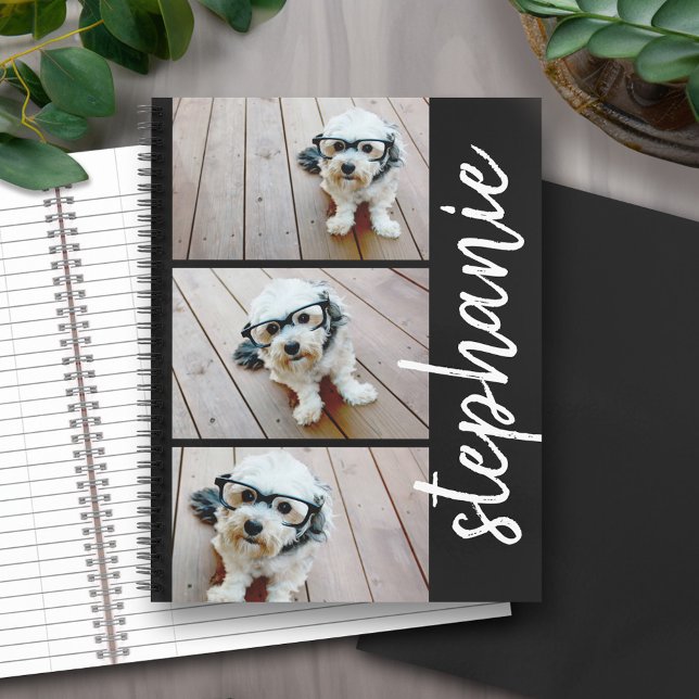 Carnet Créer un collage photo personnalisé avec 3 photos (Personalized notebook with an area for photos and text - option for different inside pages and coils)